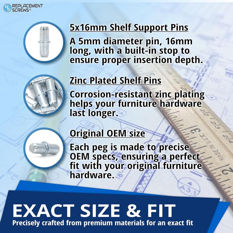 ReplacementScrews Shelf Support Pins/Pegs Compatible with IKEA Part 101532 (Pack of 5) - Image 2